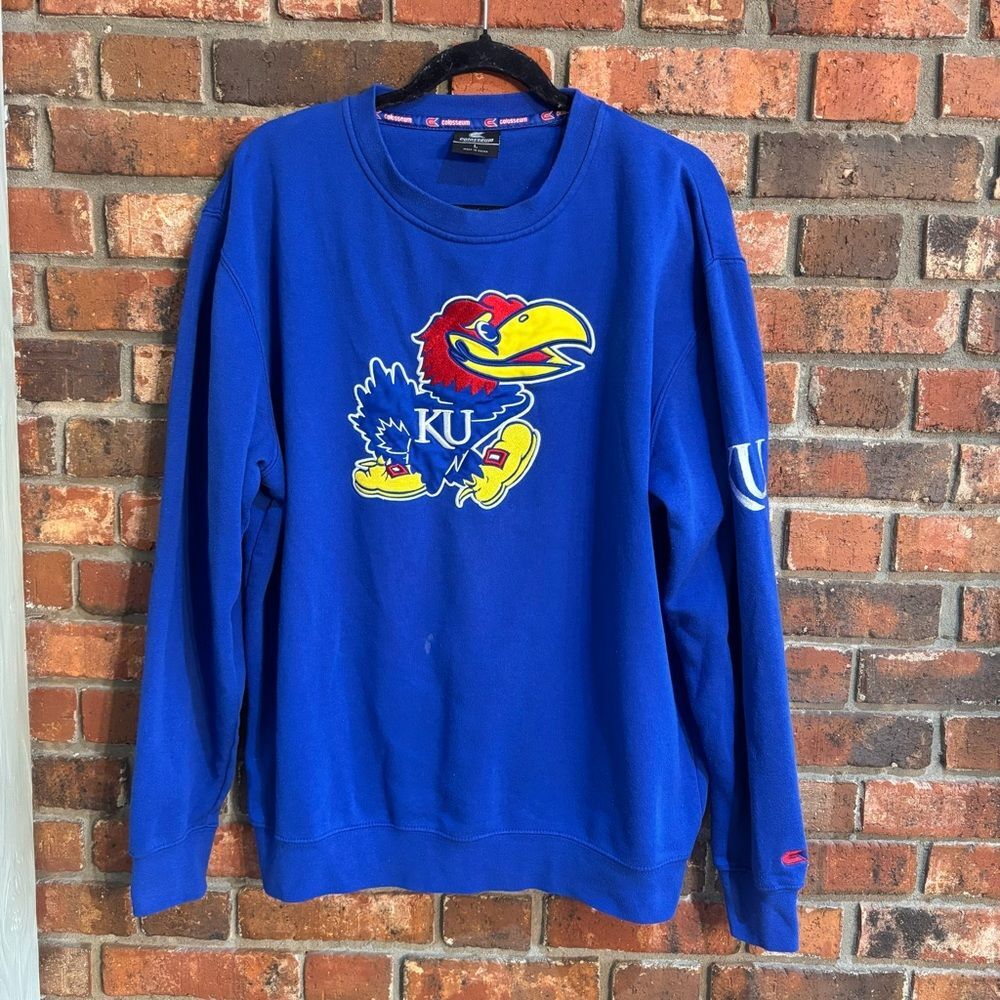 Colosseum mens KU Kansas Jayhawks pullover sweatshirt blue L